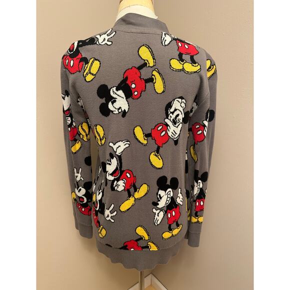 Disney Mickey Mouse Sweater Cardigan Gray Sz Small Oversized - Picture 4 of 6